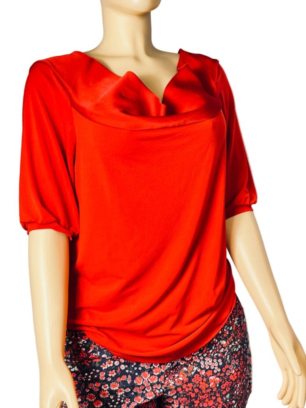 Classic Y2K Top Size Large Red Stretch Knit Drape Neck Going Out Office Siren